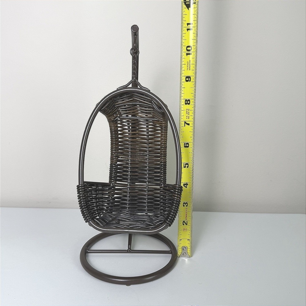 Mini Hanging Chair Metal Wicker Style Boho Decor Doll Display Plant Holder Brown - Picture 7 of 7